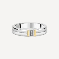 Sterling Silver & 9ct Yellow Gold 0.002ct Diamond Set Centre Lined Ring