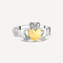 Sterling Silver & 9ct Yellow Gold Plain Claddagh Ring