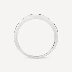 Sterling Silver & 9ct Yellow Gold 0.002ct Diamond Set Centre Lined Ring