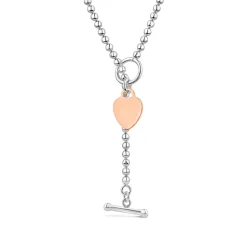 Sterling Silver & Rose Gold Plated Heart T-Bar Necklet