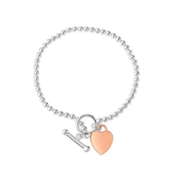 Sterling Silver & Rose Gold Plated Heart T-Bar Bracelet