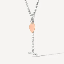 Sterling Silver & Rose Gold Plated Heart T-Bar Necklet
