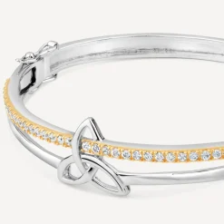 Sterling Silver & Rose Gold Plated Trinity Knot Cubic Zirconia Bangle