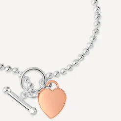Sterling Silver & Rose Gold Plated Heart T-Bar Bracelet