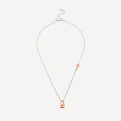 Sterling Silver & Rose Gold Plated Padlock & Key Necklet