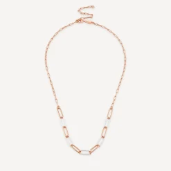 Sterling Silver & Rose Gold Plated White Enamel Links Necklet
