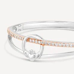 Sterling Silver & Rose Gold Plated Claddagh Cubic Zirconia Bangle