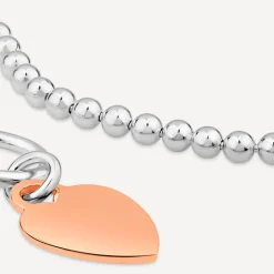 Sterling Silver & Rose Gold Plated Heart T-Bar Bracelet