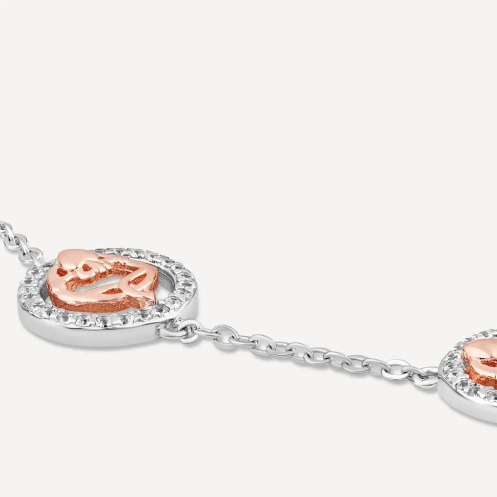 Sterling Silver & Rose Gold Plated Claddagh Trinity Knot Bracelet