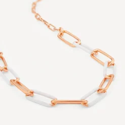 Sterling Silver & Rose Gold Plated White Enamel Links Necklet