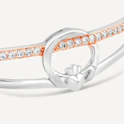 Sterling Silver & Rose Gold Plated Claddagh Cubic Zirconia Bangle