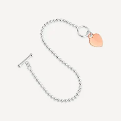 Sterling Silver & Rose Gold Plated Heart T-Bar Bracelet