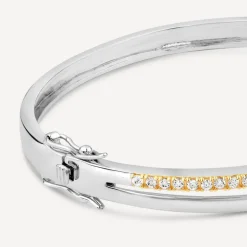 Sterling Silver & Rose Gold Plated Trinity Knot Cubic Zirconia Bangle