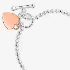 Sterling Silver & Rose Gold Plated Heart T-Bar Bracelet