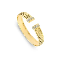 Sterling Silver & Yellow Gold Plated Cubic Zirconia Wheat Design Bangle