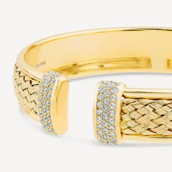 Sterling Silver & Yellow Gold Plated Cubic Zirconia Wheat Design Bangle