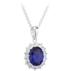 Sterling Silver and Cubic Zirconia & Created Sapphire Pendant (Chain Included)
