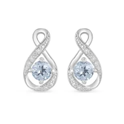 Sterling Silver and Cubic Zirconia March Birthstone Stud Earrings