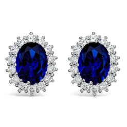 Sterling Silver and Cubic Zirconia & Created Sapphire Earrings