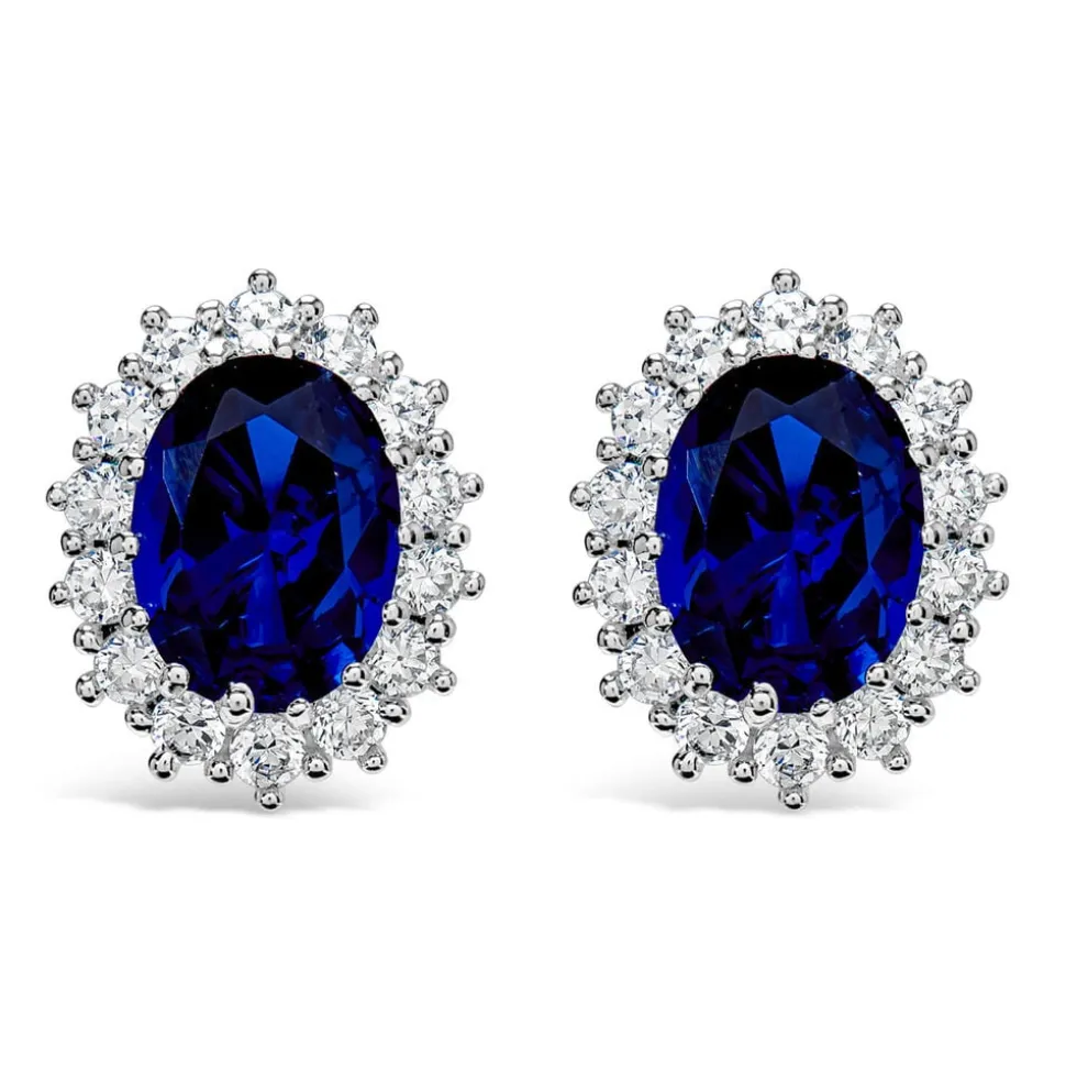 Sterling Silver and Cubic Zirconia & Created Sapphire Earrings