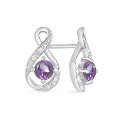 Sterling Silver and Cubic Zirconia February Birthstone Stud Earrings