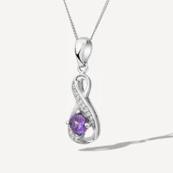 Sterling Silver and Cubic Zirconia February Birthstone Pendant (Chain Included)