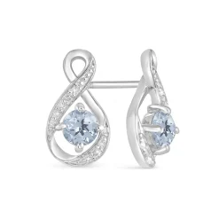 Sterling Silver and Cubic Zirconia March Birthstone Stud Earrings