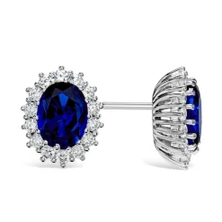 Sterling Silver and Cubic Zirconia & Created Sapphire Earrings