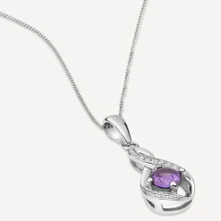 Sterling Silver and Cubic Zirconia February Birthstone Pendant (Chain Included)