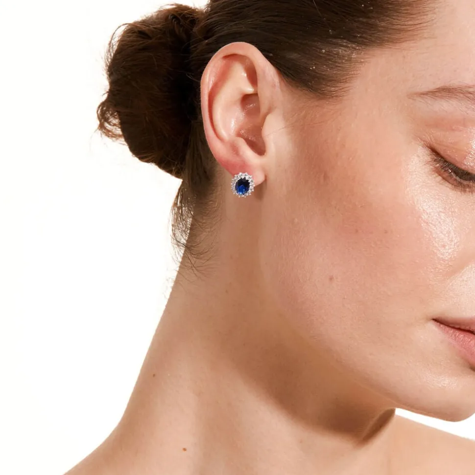 Sterling Silver and Cubic Zirconia & Created Sapphire Earrings