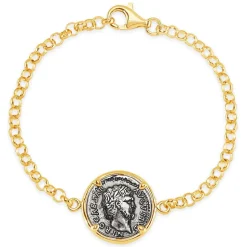 Sterling Silver and Yellow Gold Plated Coin Ladies Bracelet