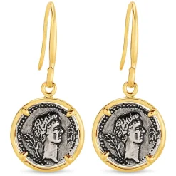 Sterling Silver and Yellow Gold Plated Vintage Coin Ladies Drop Earrings