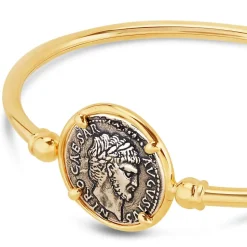 Sterling Silver and Yellow Gold Plated Coin Ladies Bangle