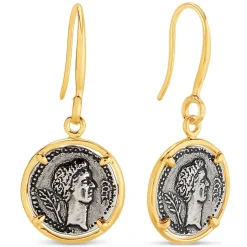 Sterling Silver and Yellow Gold Plated Vintage Coin Ladies Drop Earrings