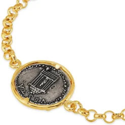 Sterling Silver and Yellow Gold Plated Coin Ladies Bracelet