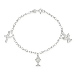 Sterling Silver and Zirconia Angel Chalice Cross Bracelet