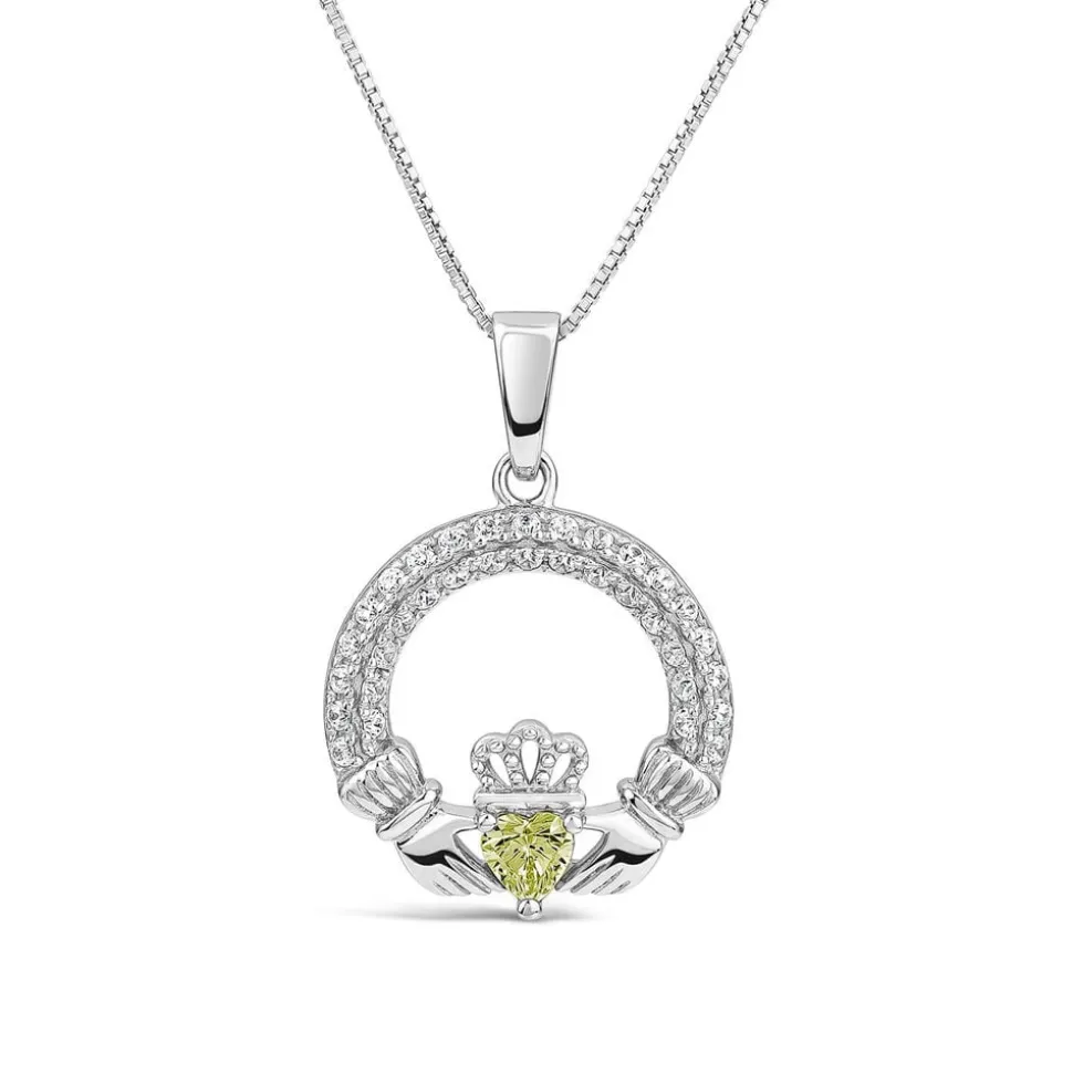 Sterling Silver August Birthstone Pave Cubic Zirconia Claddagh Pendant
