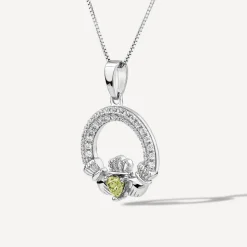Sterling Silver August Birthstone Pave Cubic Zirconia Claddagh Pendant