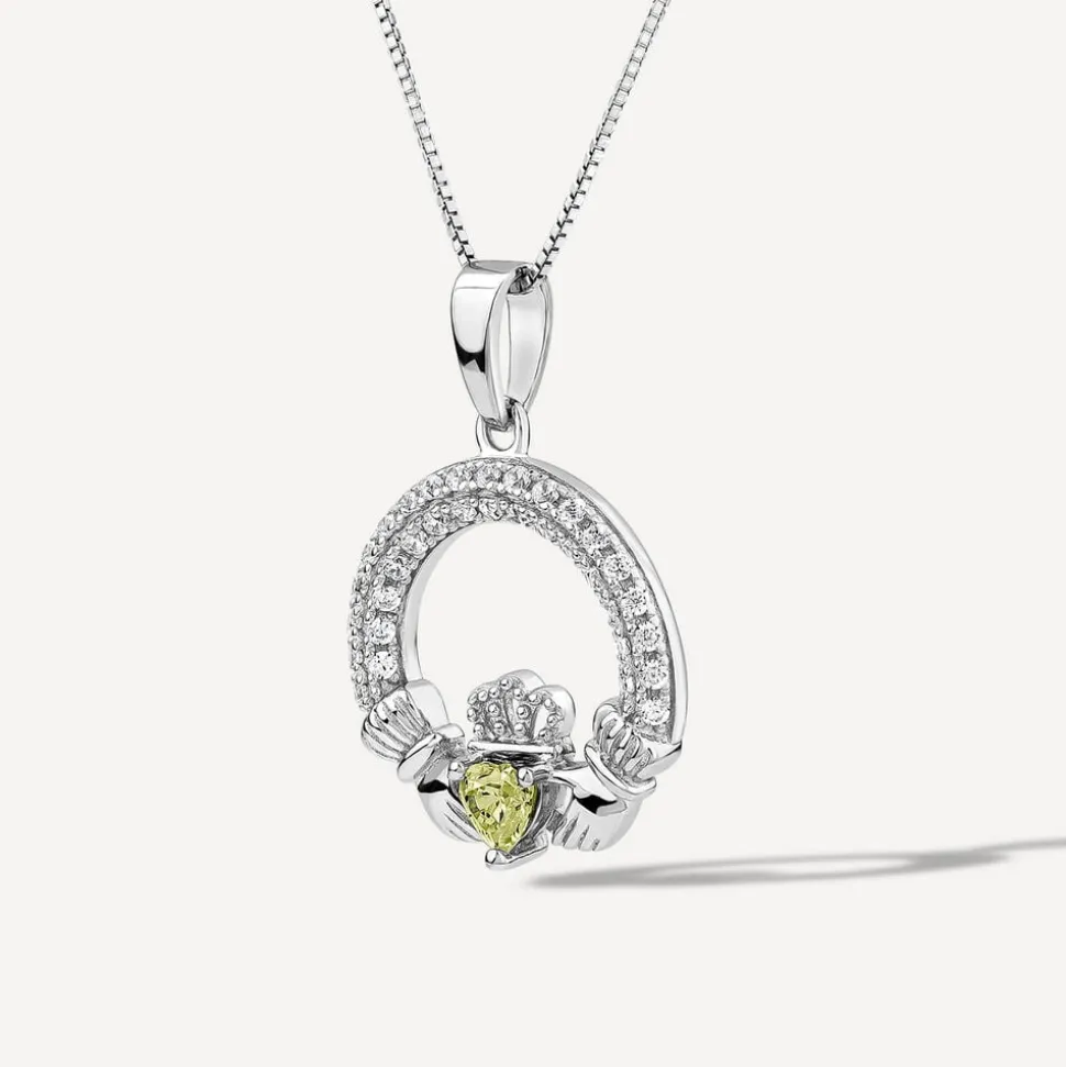 Sterling Silver August Birthstone Pave Cubic Zirconia Claddagh Pendant