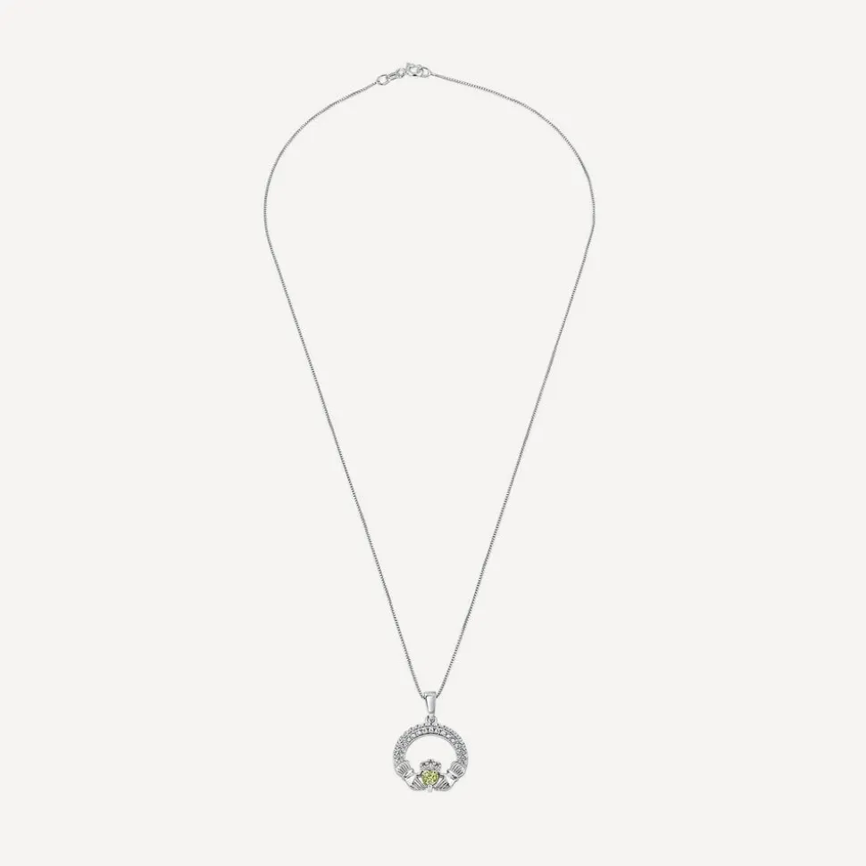 Sterling Silver August Birthstone Pave Cubic Zirconia Claddagh Pendant