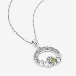 Sterling Silver August Birthstone Pave Cubic Zirconia Claddagh Pendant