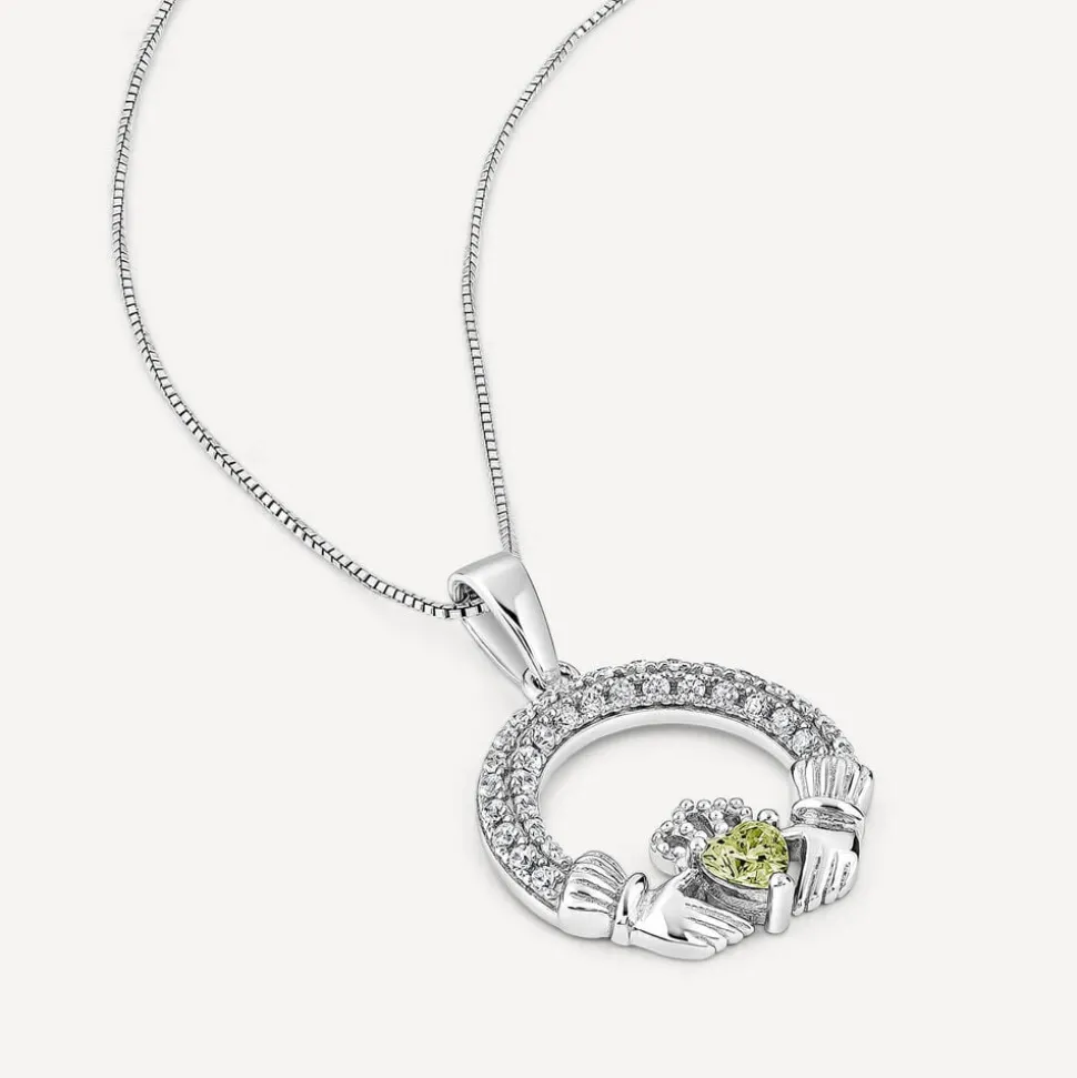 Sterling Silver August Birthstone Pave Cubic Zirconia Claddagh Pendant