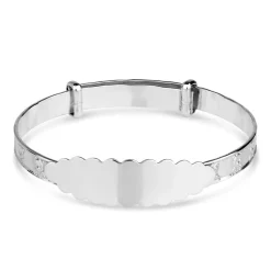 Sterling Silver Baby Bangle Teddy Bear with ID Plate