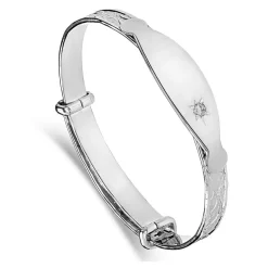 Sterling Silver Baby Bangle Plate with White Cubic Zirconia