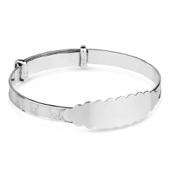 Sterling Silver Baby Bangle Teddy Bear with ID Plate