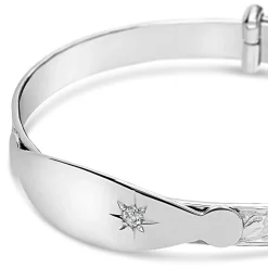 Sterling Silver Baby Bangle Plate with White Cubic Zirconia
