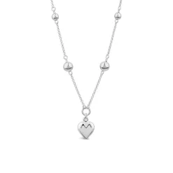 Sterling Silver Ball Station Chain Heart Shaped Drop Pendant