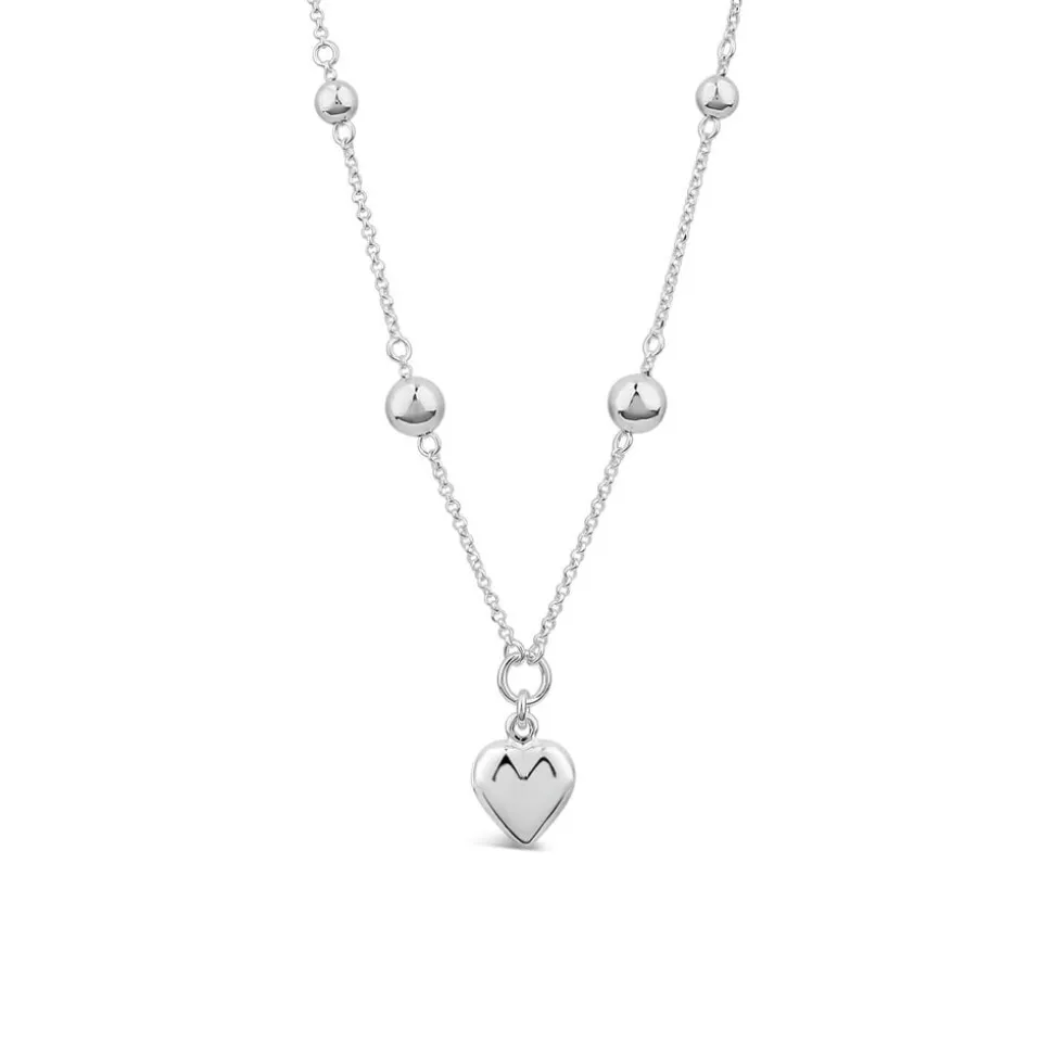Sterling Silver Ball Station Chain Heart Shaped Drop Pendant