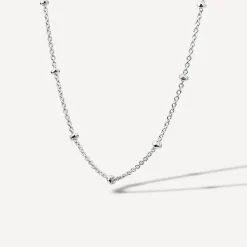 Sterling Silver Beaded Trace Chain Necklace