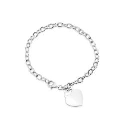 Sterling Silver Belcher Polished Heart Drop Bracelet